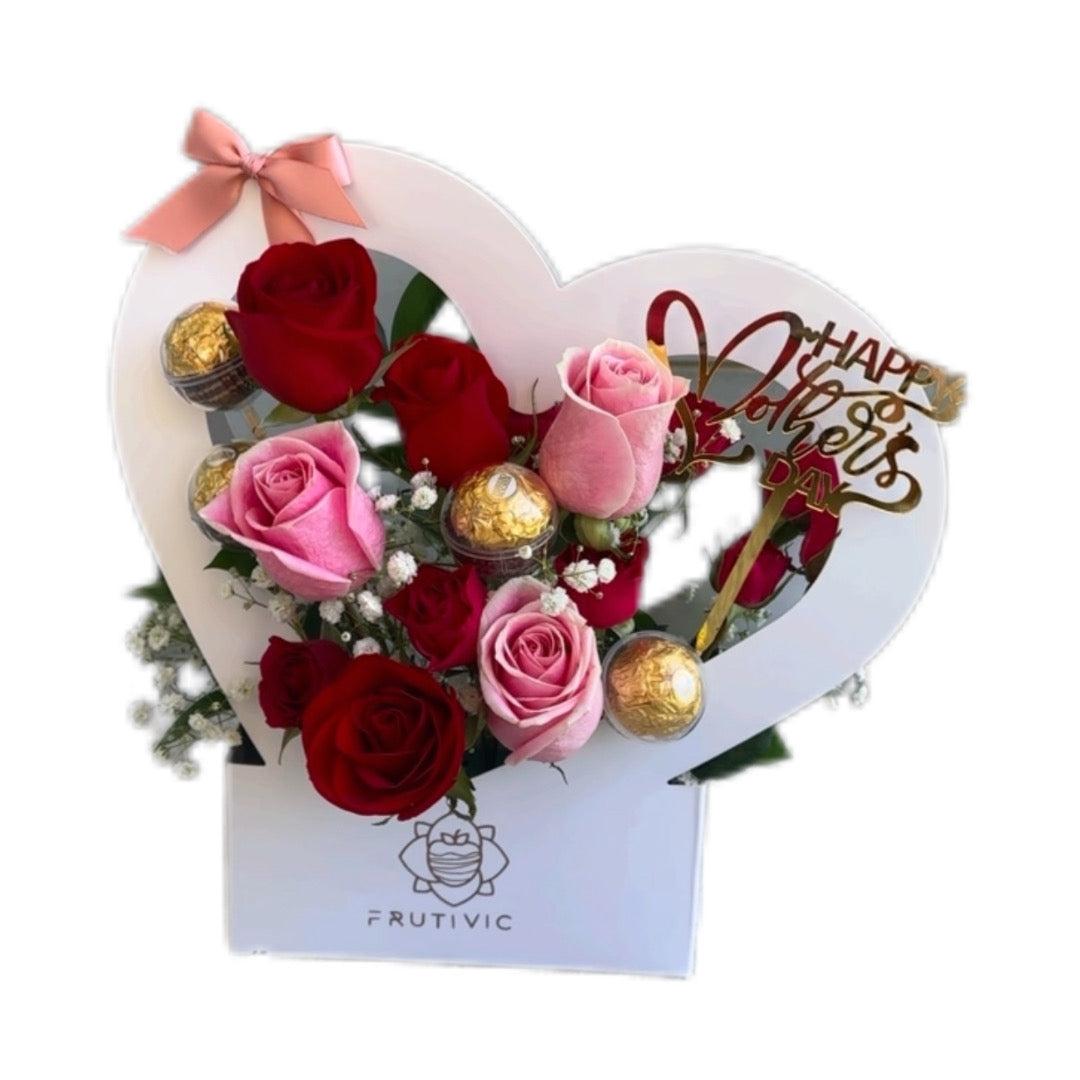 (F-060) Roses Heart Basket